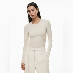 Aritzia Babaton Sculpt Knit Empire Longsleeve Matte Pearl